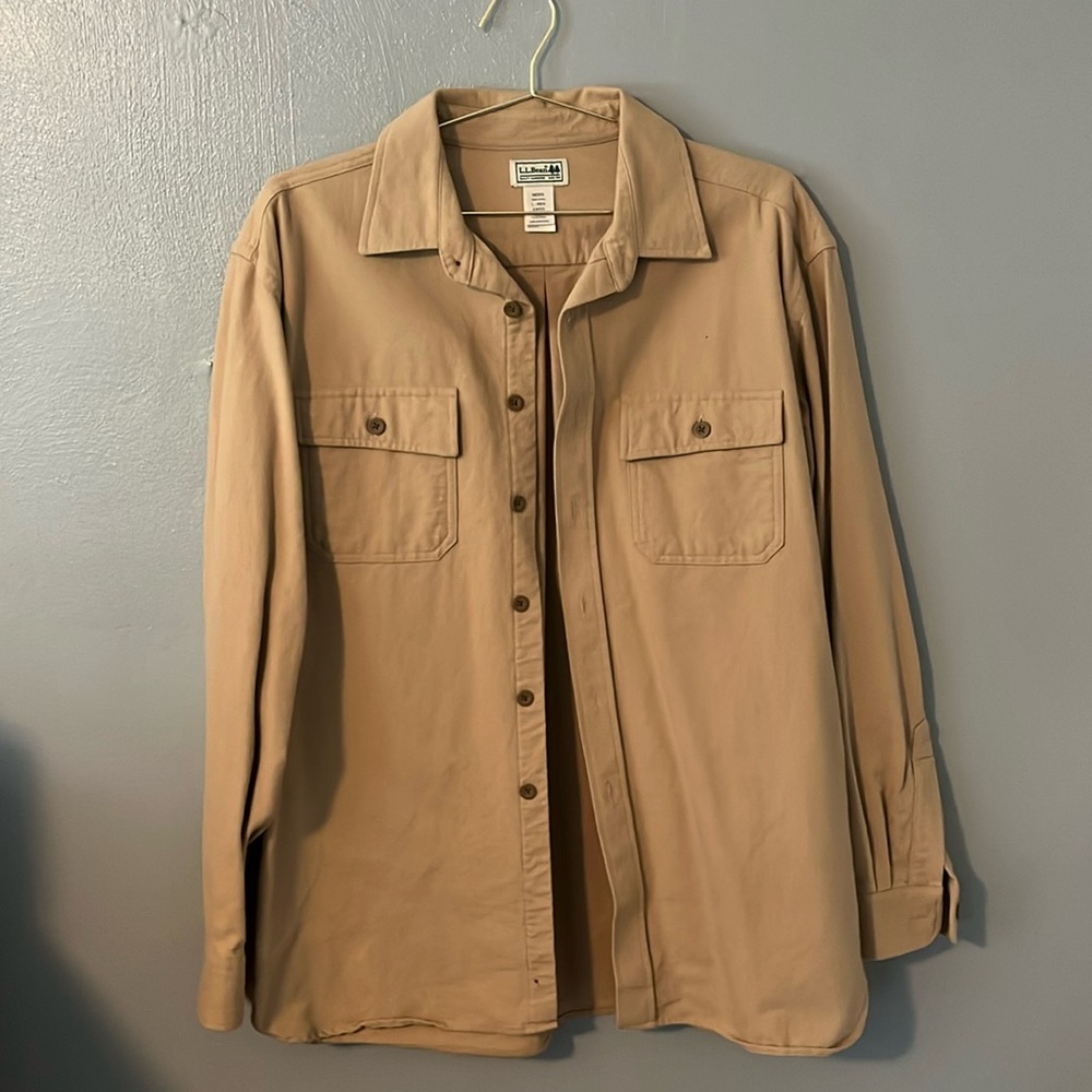 LLBEAN Tan 100% Cotton Button Up